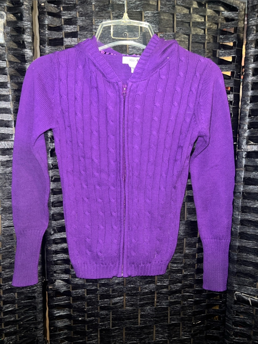 Cherokee Purple Cable-Knit Zip Hoodie Cardigan youth 7/8